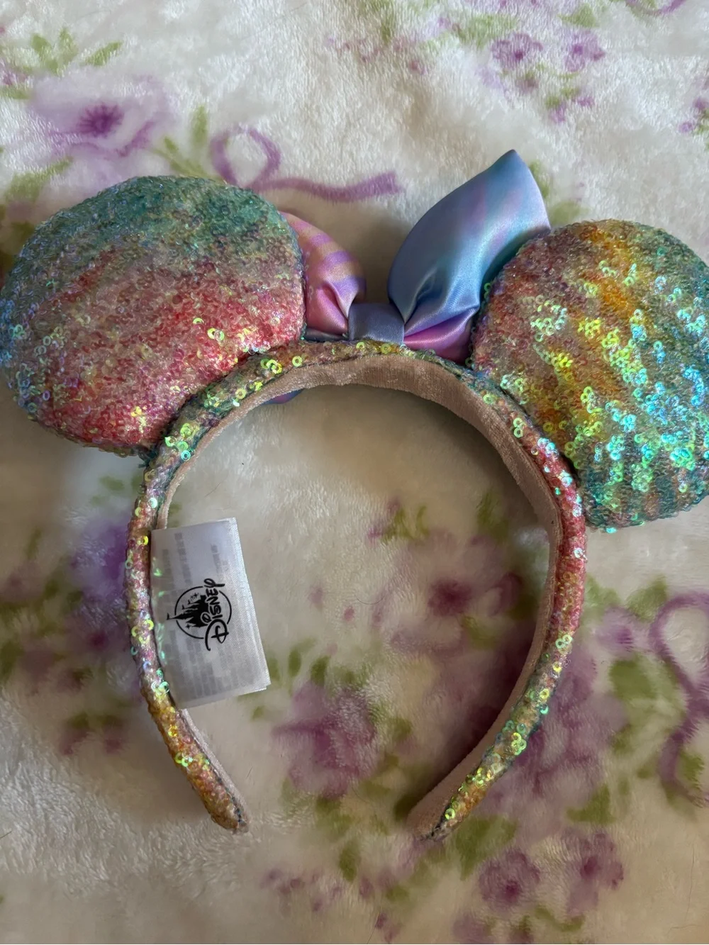 Disney Pastel Sequin Minnie Ears Headband with Iridescent Bow